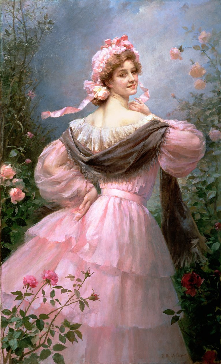 Elegante Frau in einem Rosengarten von Felix Hippolyte Lucas