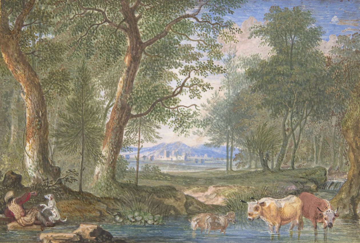 Landschaft mit Kühen in einem Bach, 1698 von Felix Meyer