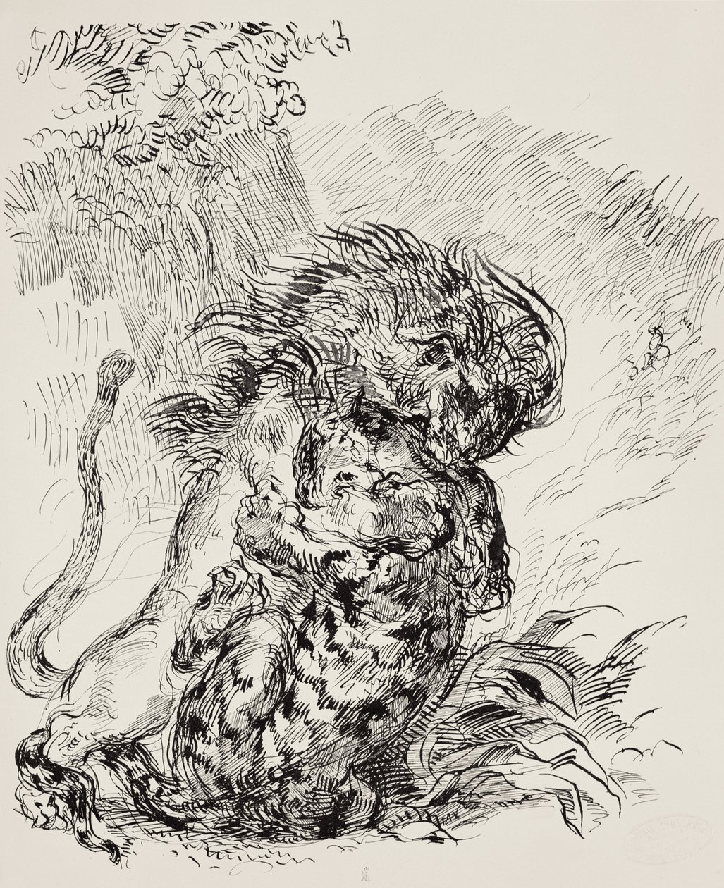 Ein Löwe zerfleischt einen Tiger von Ferdinand Victor Eugene Delacroix
