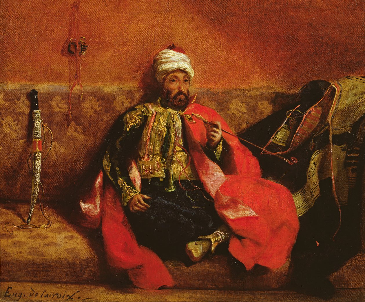 Ein Türke raucht auf einem Sofa, ca. 1825 von Ferdinand Victor Eugene Delacroix