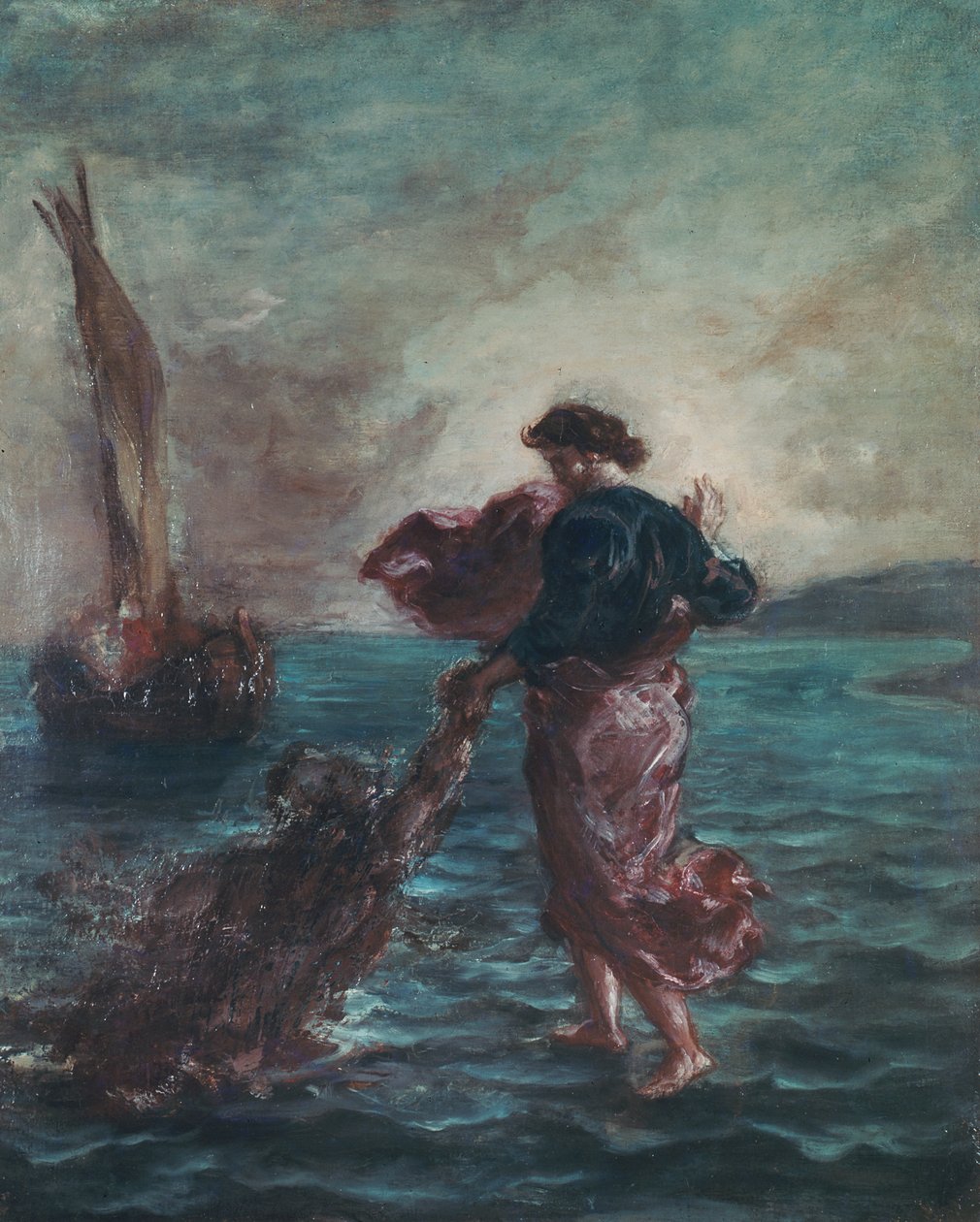 Christus geht auf dem Wasser und reicht seine Hand, um den heiligen Petrus zu retten von Ferdinand Victor Eugene Delacroix