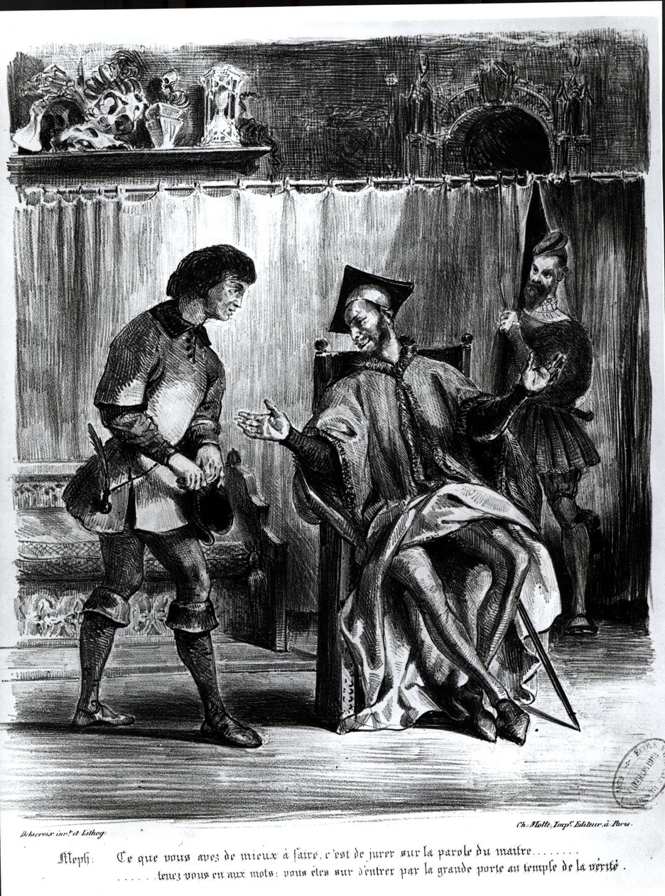 Mephistopheles und der Schüler, aus Goethes Faust, (Illustration) von Ferdinand Victor Eugene Delacroix