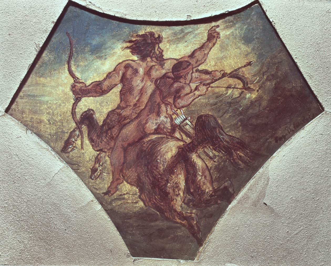 Die Erziehung des Achilles (Replik des ersten Entwurfs für eines der vier Pendentifs in der Kuppel der Poesie in der Abgeordnetenkammer, ca. 1848) von Ferdinand Victor Eugene Delacroix