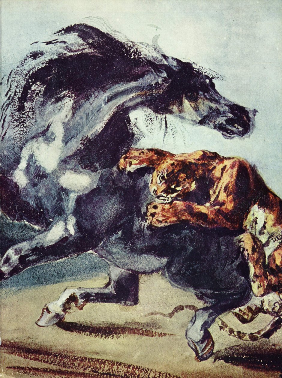 Tiger greift ein Pferd an von Ferdinand Victor Eugene Delacroix