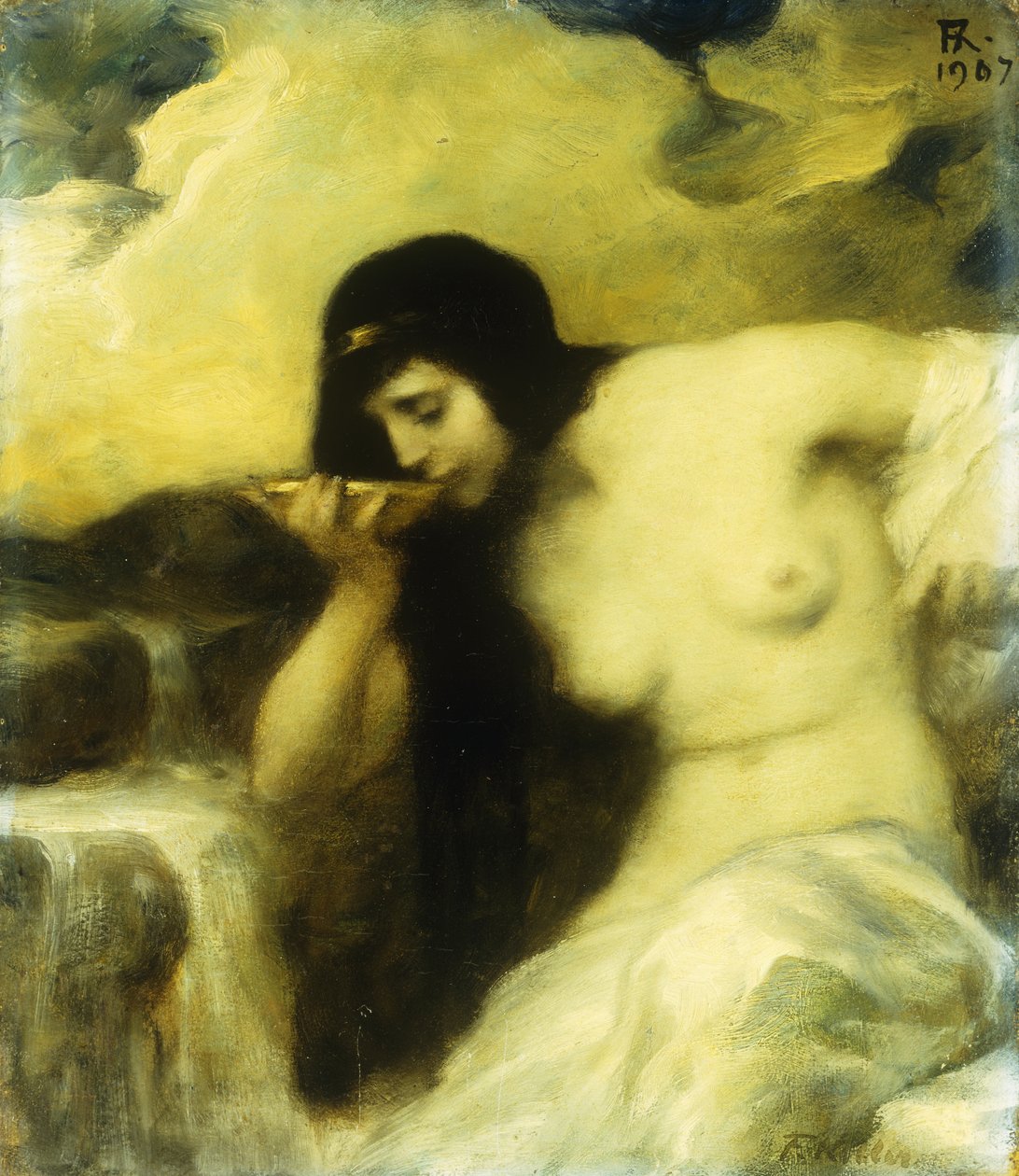 Eine Nymphe trinkt an einer Quelle, 1907 von Ferdinand Keller