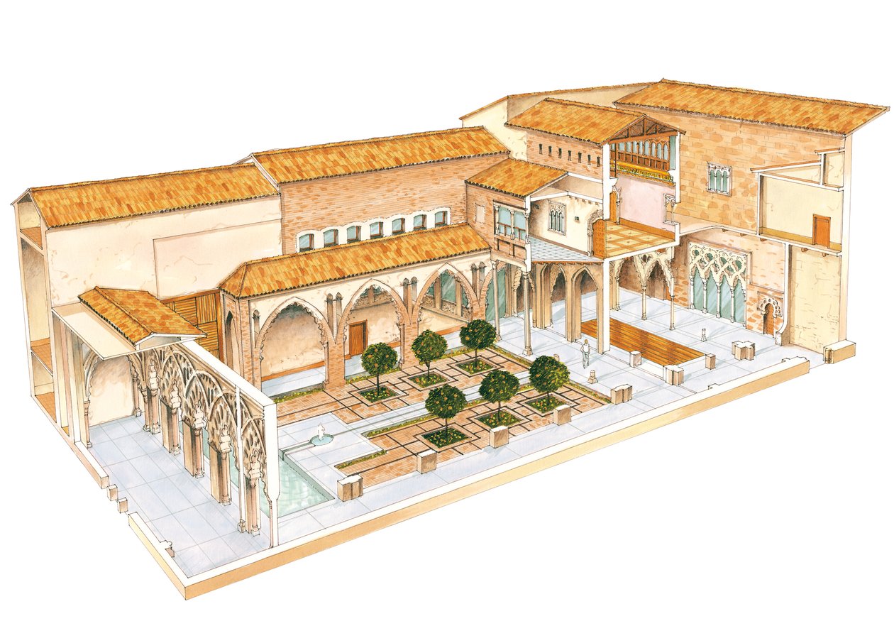 Aljaferia. Zaragoza, Spanien. Islamischer Palast. Hof von Santa Isabel. von Fernando Aznar Cenamor