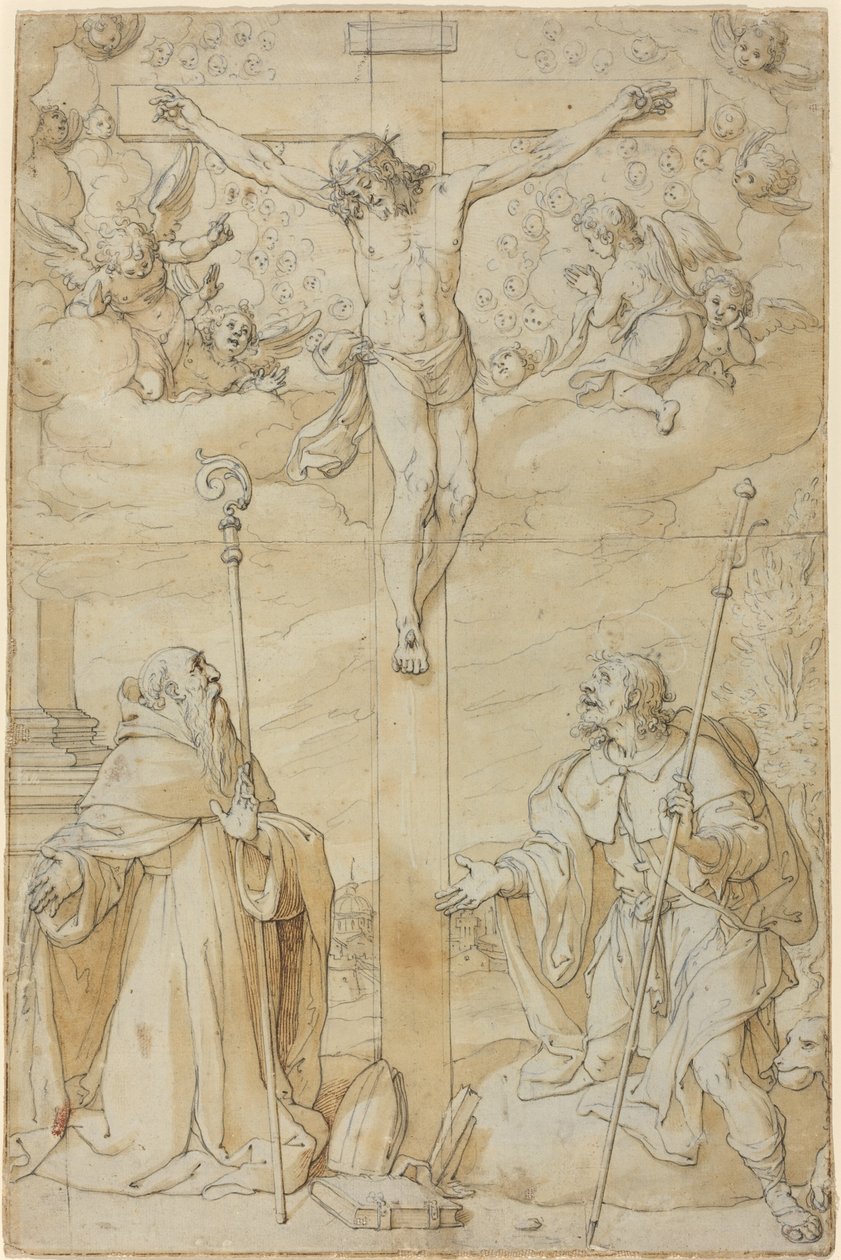 Die Kreuzigung mit den Heiligen Rochus und Augustinus von Filippo Bellini