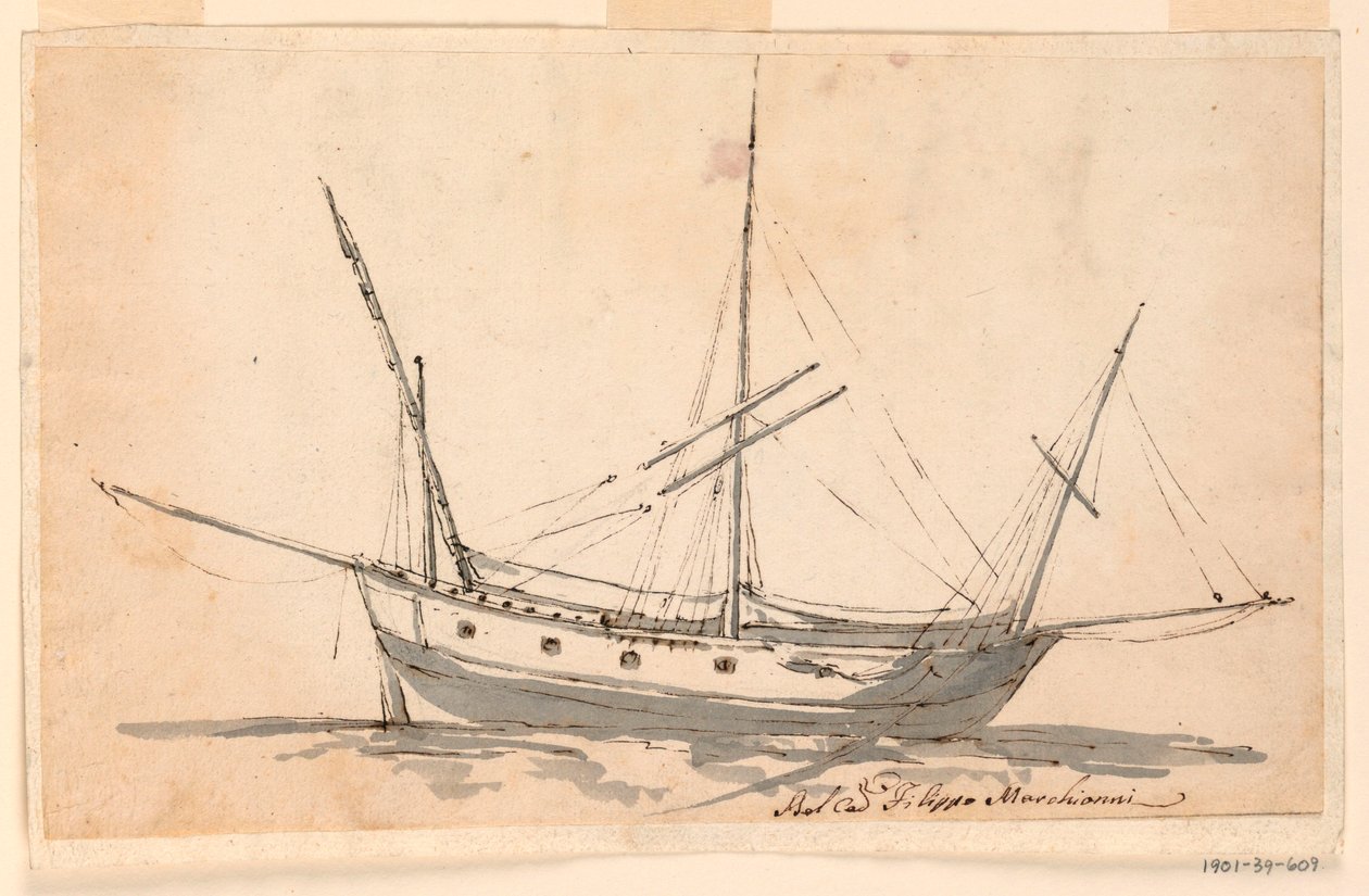 Zeichnung, Ein Segelschiff, ca. 1780 von Filippo Marchionni