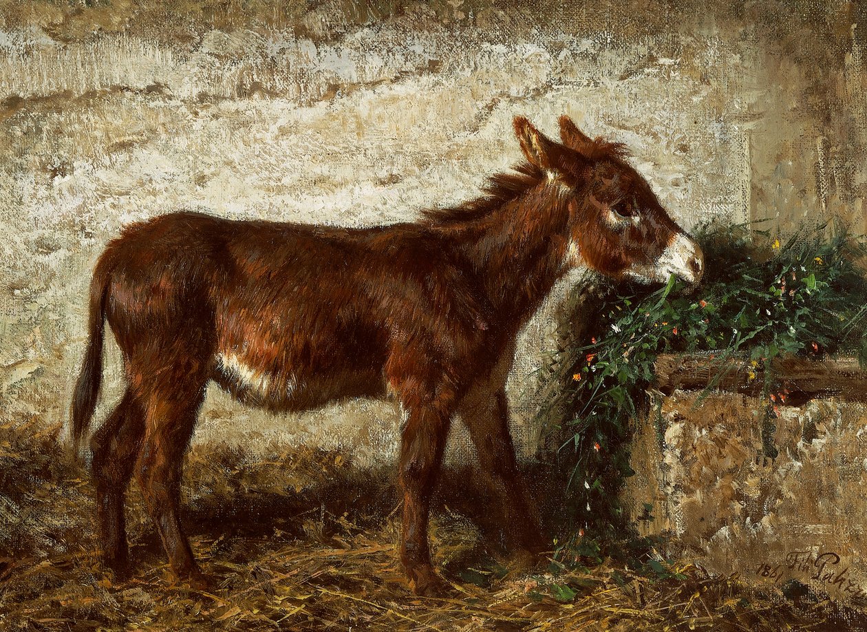 Esel an der Krippe von Filippo Palizzi von Filippo Palizzi