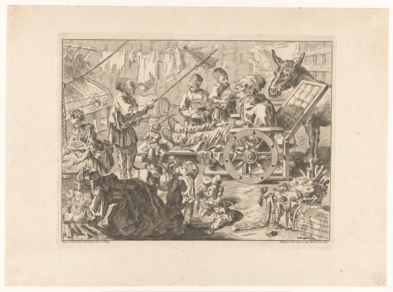 Pulcinella in einem fahrbaren Stuhl von Filippo Vasconi