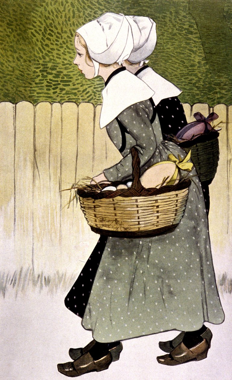 Dienstmädchen tragen Ostereier, ca. 1900 (Illustration) von Firmin Bouisset