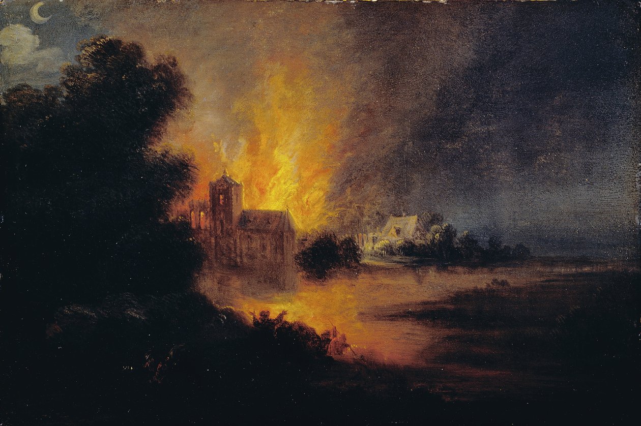 Ein Dorf in Flammen von Flemish or Dutch