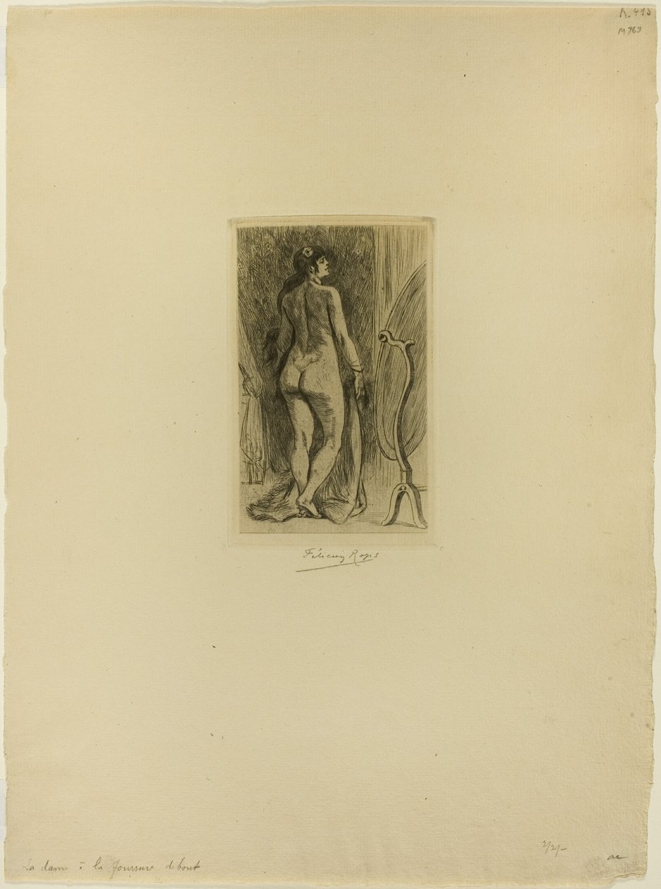 Stehende Frau mit Pelz von Félicien Rops