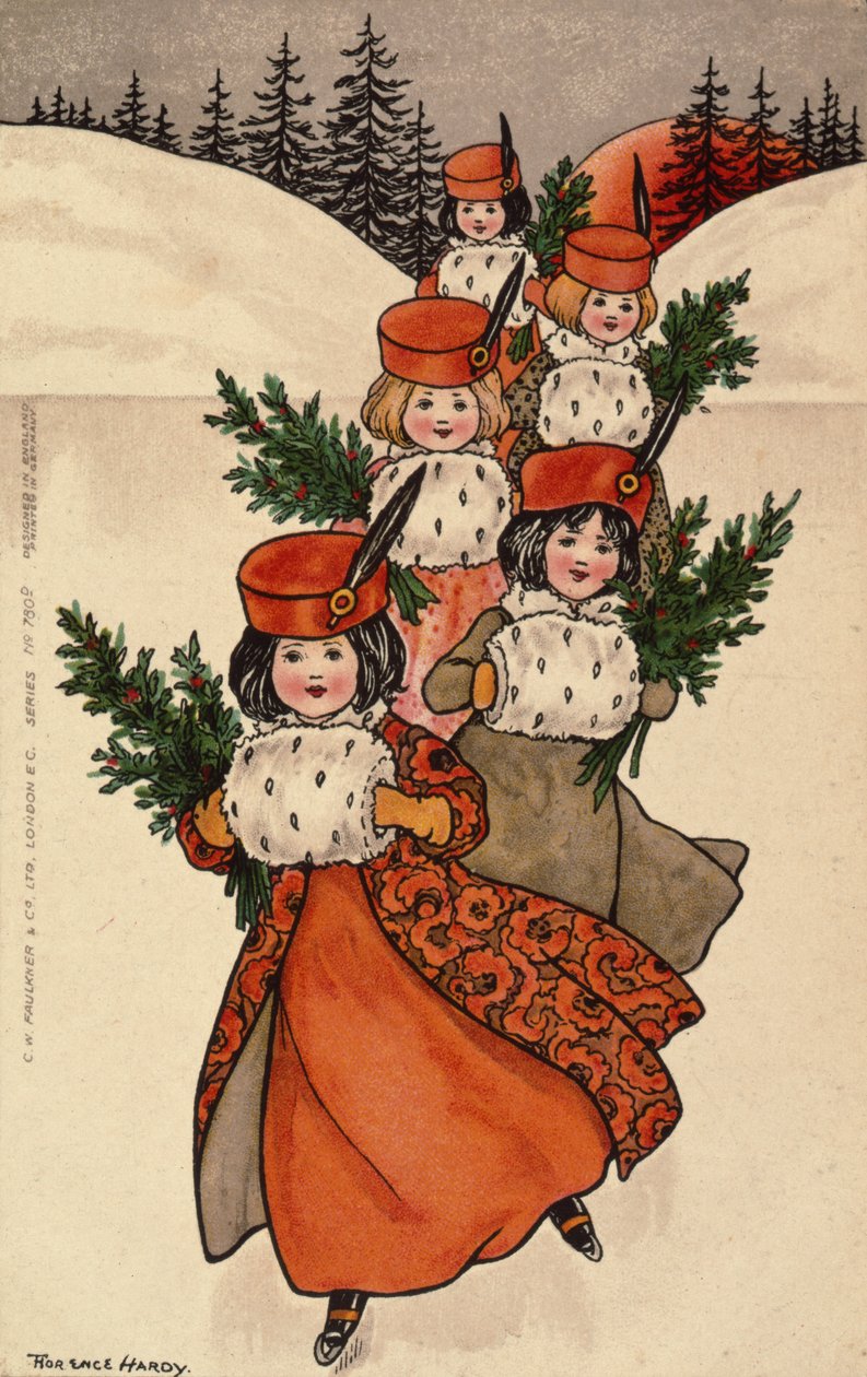 Fünf kleine Mädchen mit Muffen von Florence Hardy