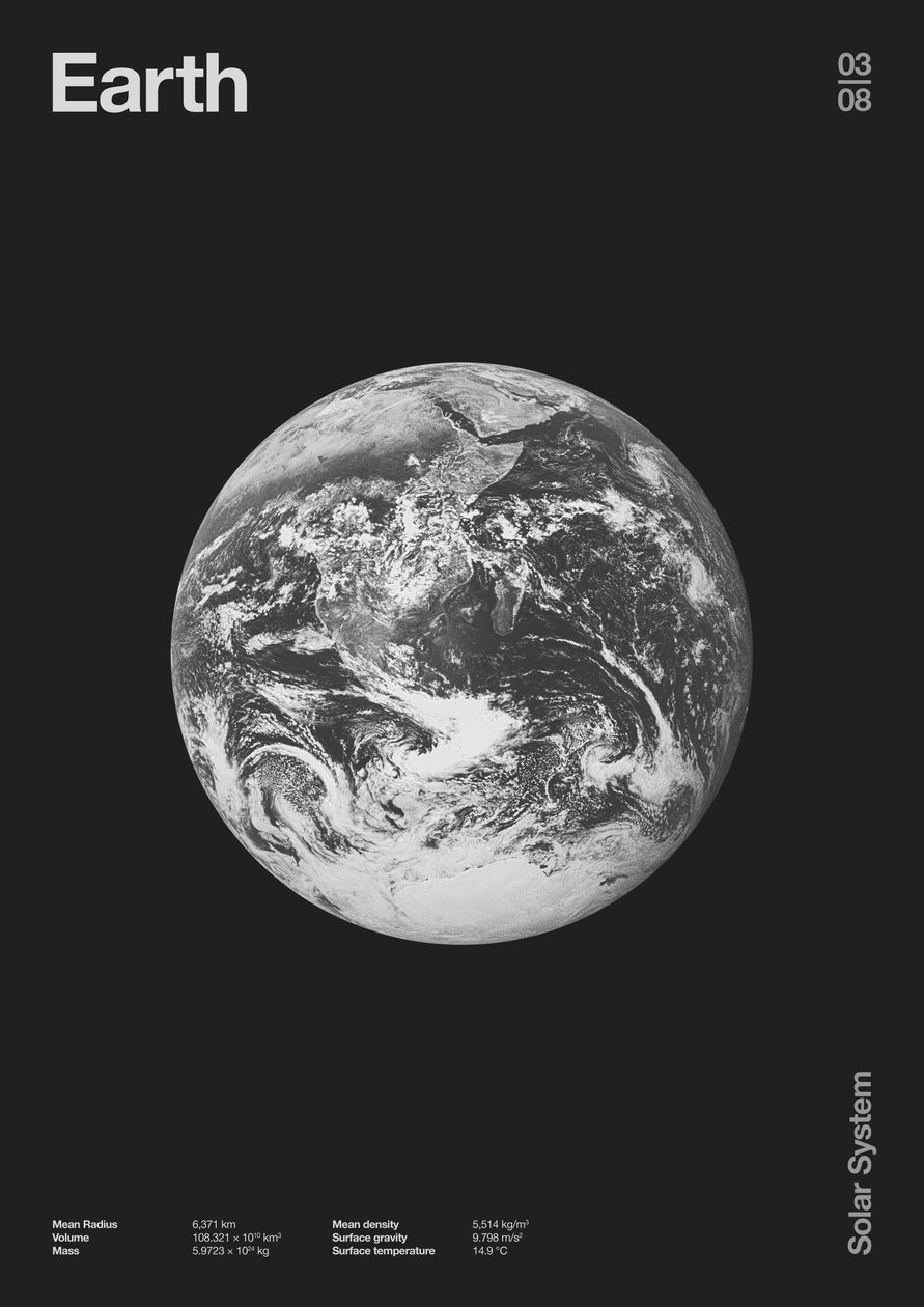 Erde: Minimal Planeten Daten, 2023 von Florent Bodart