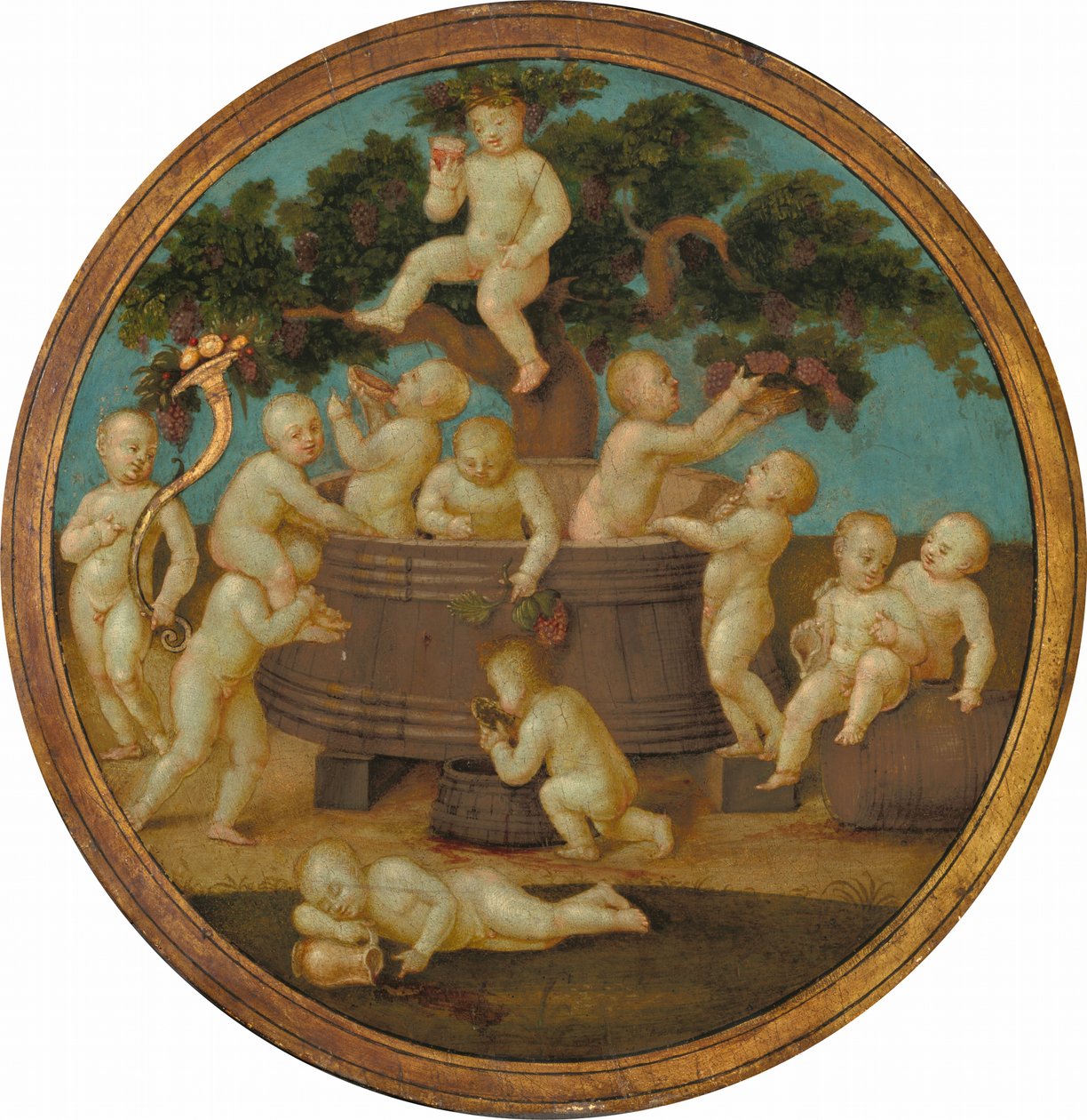 Putti mit einer Weinpresse von Follower of Raphael
