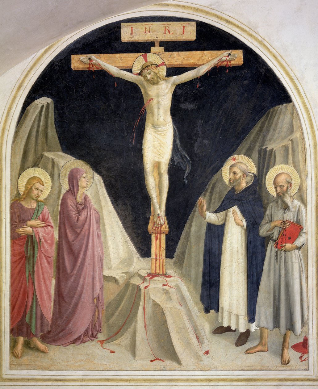 Die Kreuzigung, mit den Heiligen Dominikus und Hieronymus, 1442 von Fra Angelico