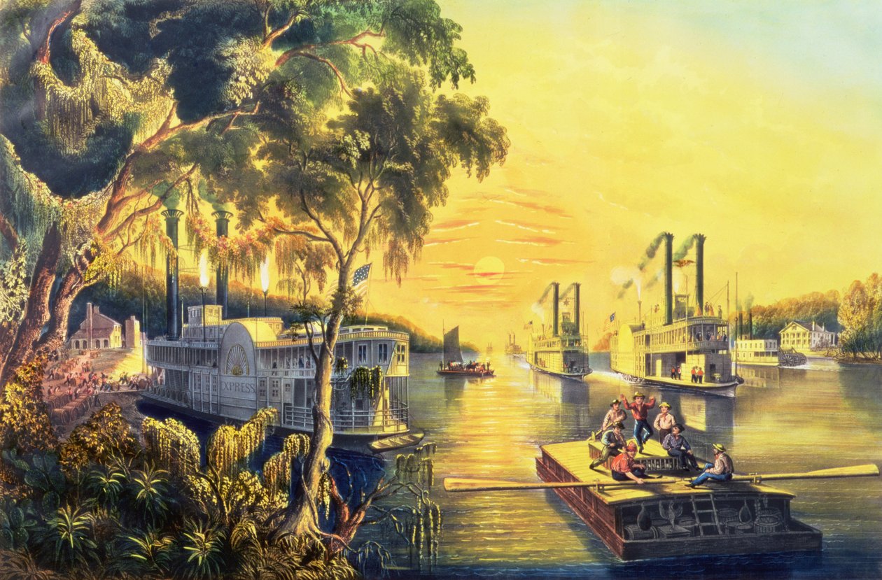 Der Mississippi in Friedenszeiten, veröffentlicht von Currier und Ives, New York, 1865 von Frances Flora Bond Palmer