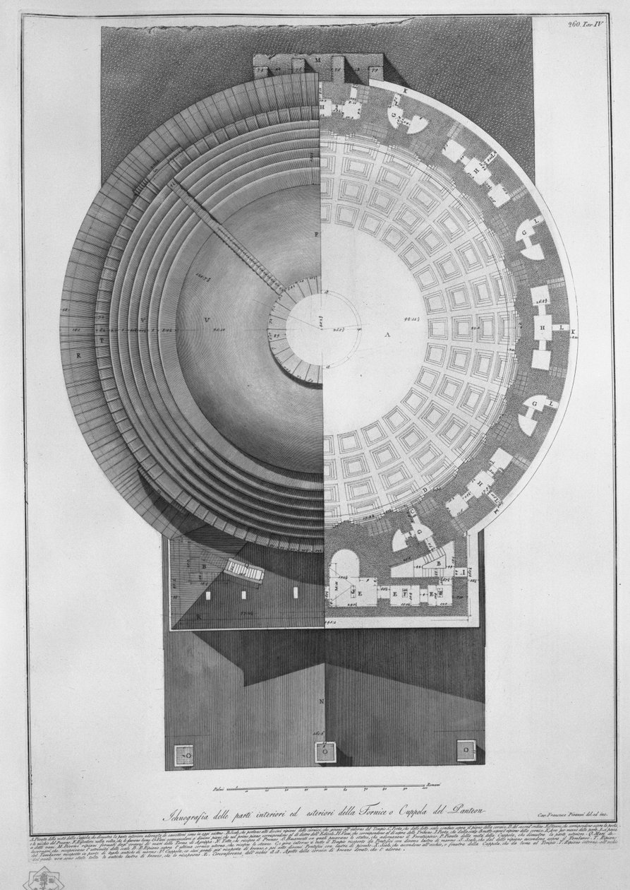 Ichnografia der inneren und äußeren Teile des Fornix oder der Kuppel des Pantheons von Francesco Piranesi