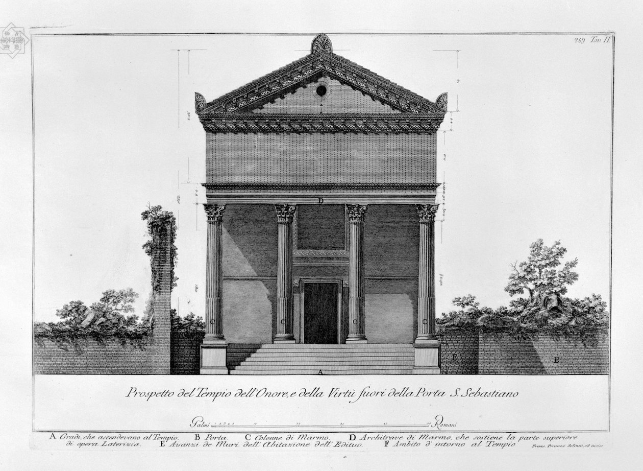 Fassade des Tempels der Ehre und der Tugend vor dem Tor S. Sebastiano von Francesco Piranesi