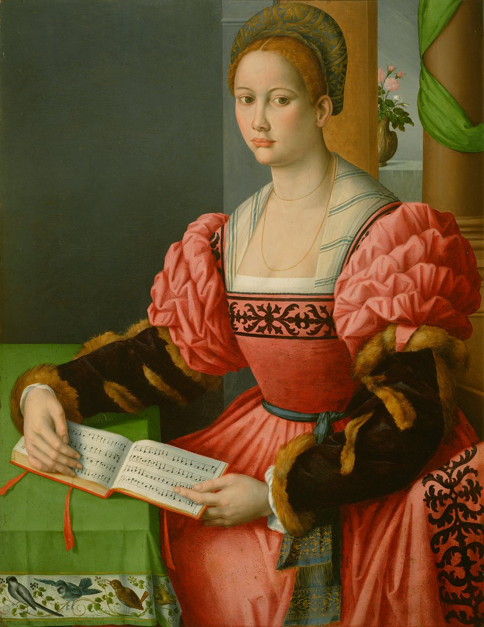 Porträt einer Frau mit einem Musikbuch, ca. 1540-45 von Francesco Ubertini, Il Bacchiacca