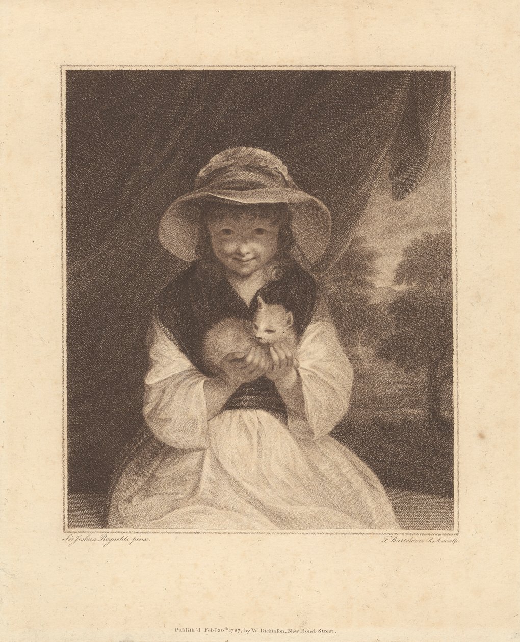Mädchen mit einem Kätzchen von Francesco Bartolozzi