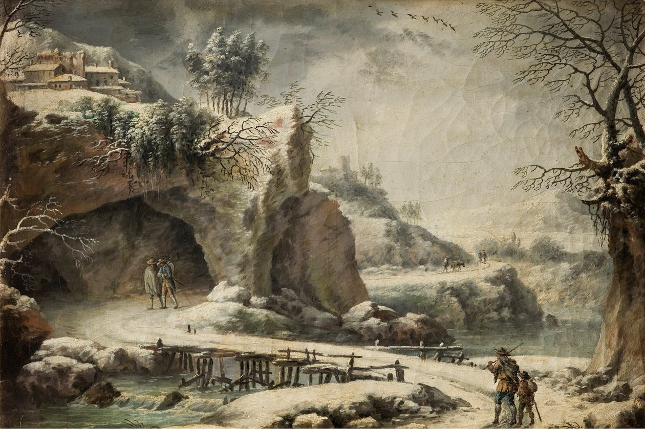 Eine gefrorene Flusslandschaft mit Figuren von Francesco Foschi