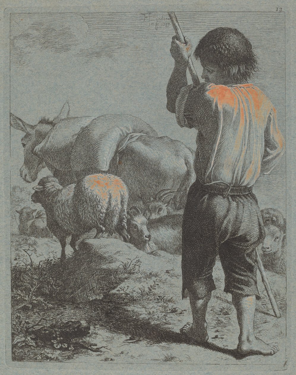 Hirte mit Esel, Schaf und Ziege von Francesco Londonio
