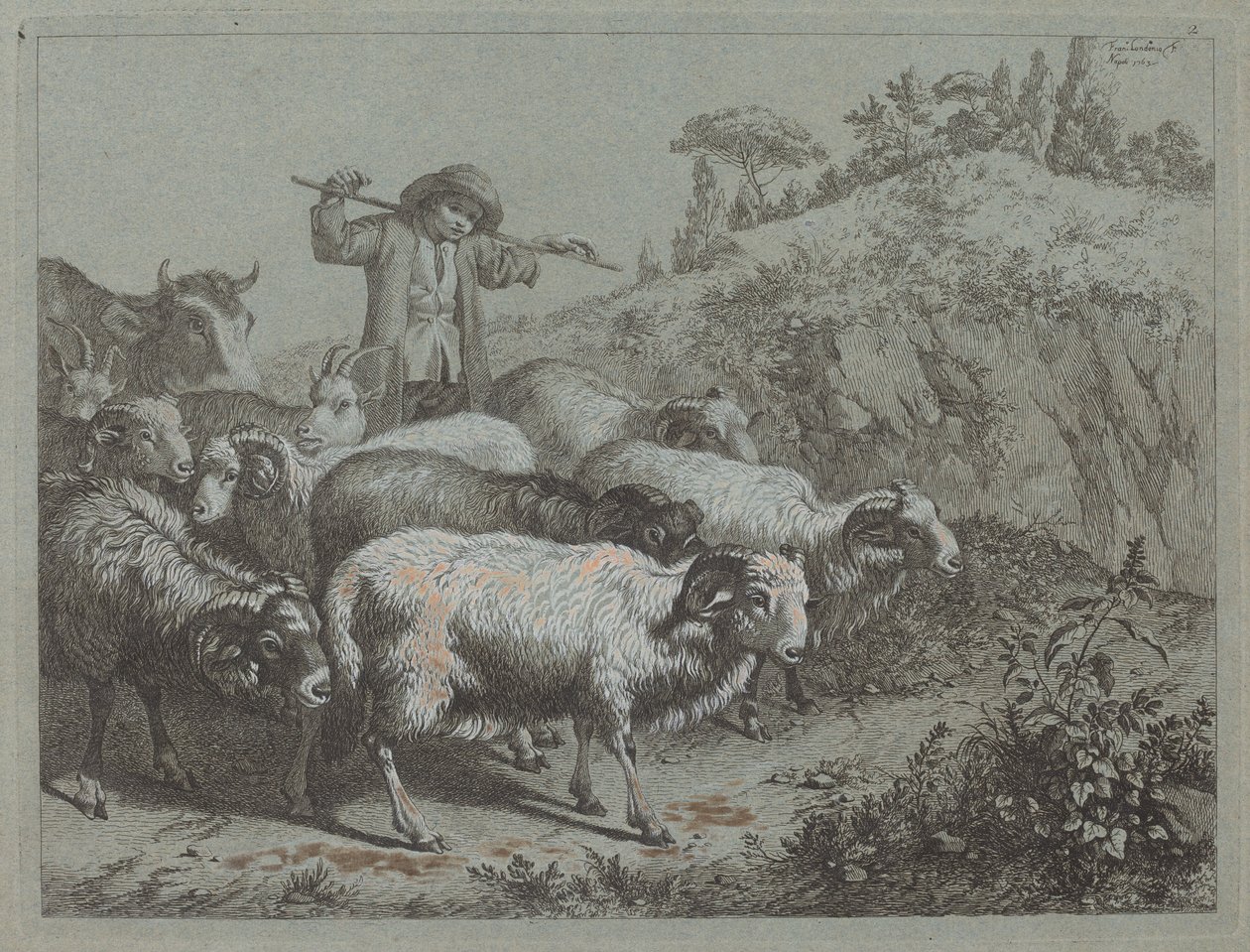 Hirte mit seiner Herde von Francesco Londonio