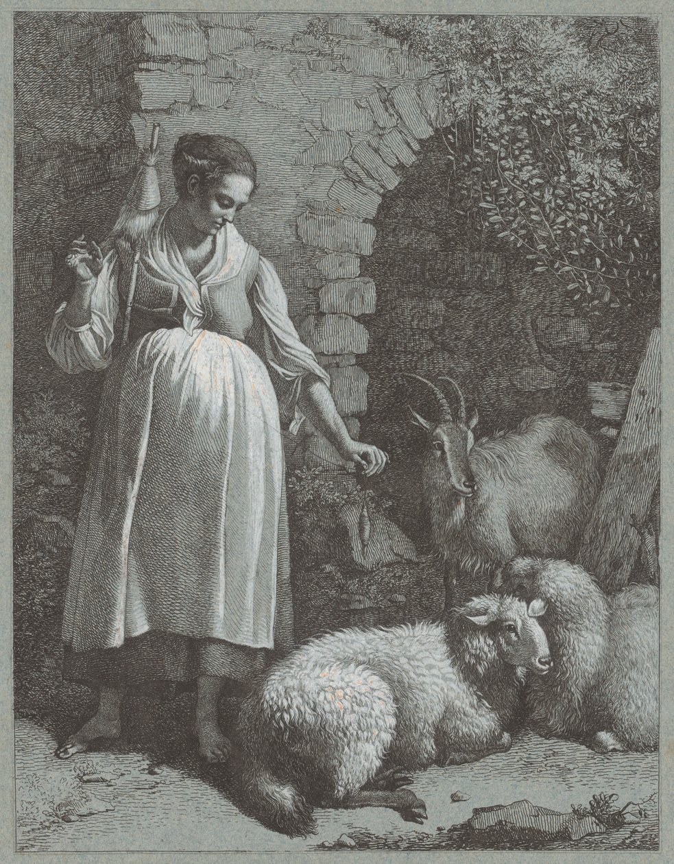 Frau spinnt Garn bei einem Bogen, 1764 von Francesco Londonio