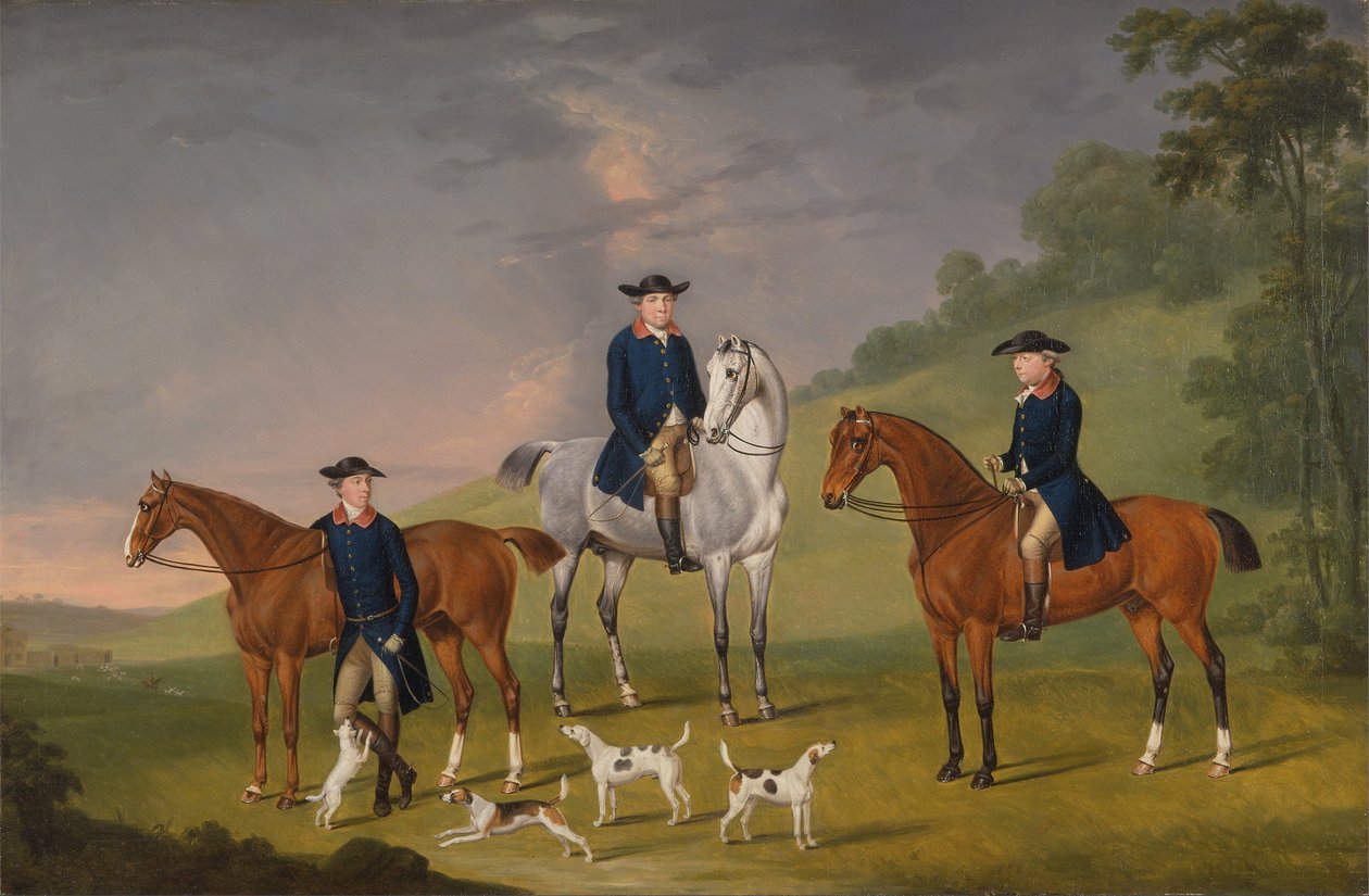 John Corbet, Sir Robert Leighton und John Kynaston mit ihren Pferden und Hunden von J. Francis Sartorius