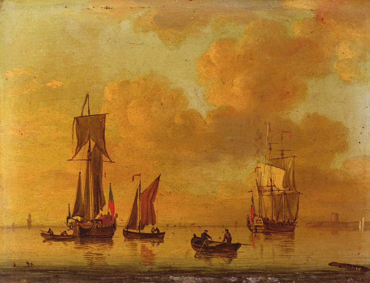 Eine königliche Yacht und kleine Boote in ruhigem Wasser von Francis Swaine
