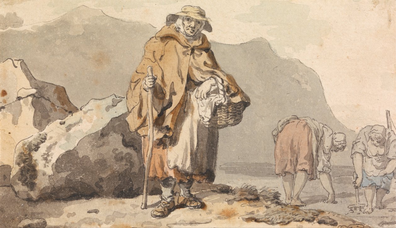 Eine alte Fischerin mit zwei Frauen, die nach Ködern graben von Francis Wheatley
