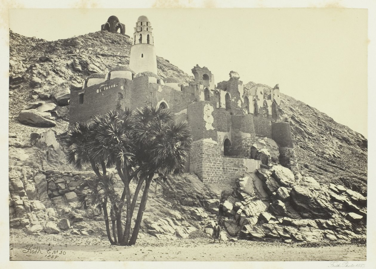 Doum-Palme und zerstörte Moschee, Philä von Francis Frith