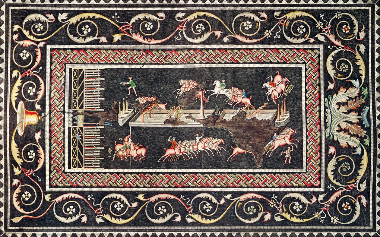Darstellung eines in Lyon entdeckten Mosaiks, das Zirkusspiele zeigt, 1806 von Francois Artaud