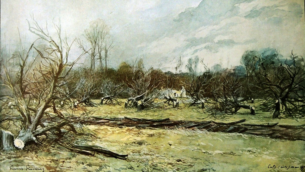 Ein verwüsteter Obstgarten in ländlichen Gebieten von Francois Flameng