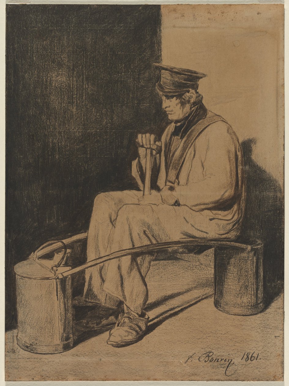 Wasserträger, der auf seinem Joch sitzt von François Bonvin