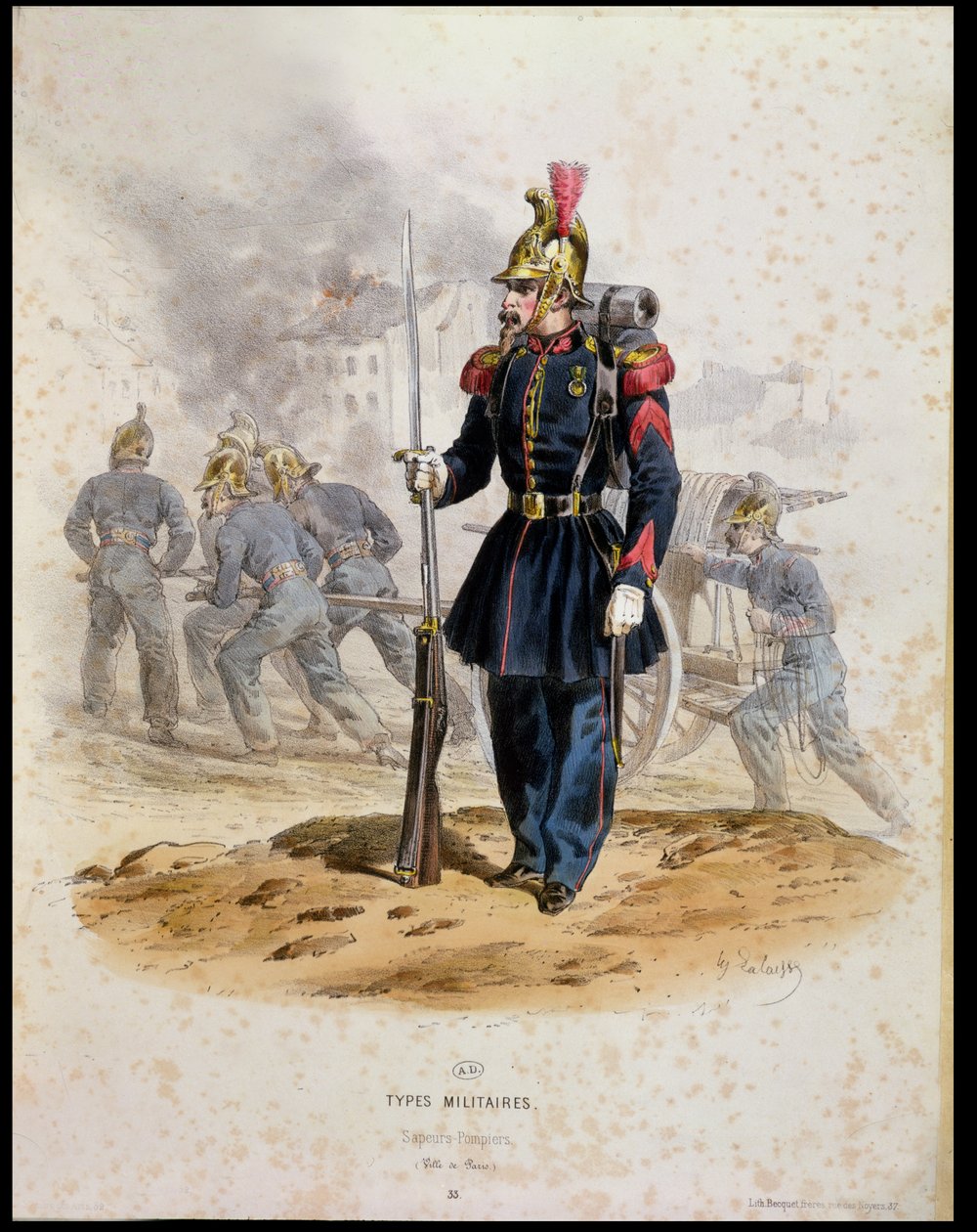 Pariser Feuerwehrleute (Sapeurs-Pompiers), 1860 von Francois Hippolyte Lalaisse