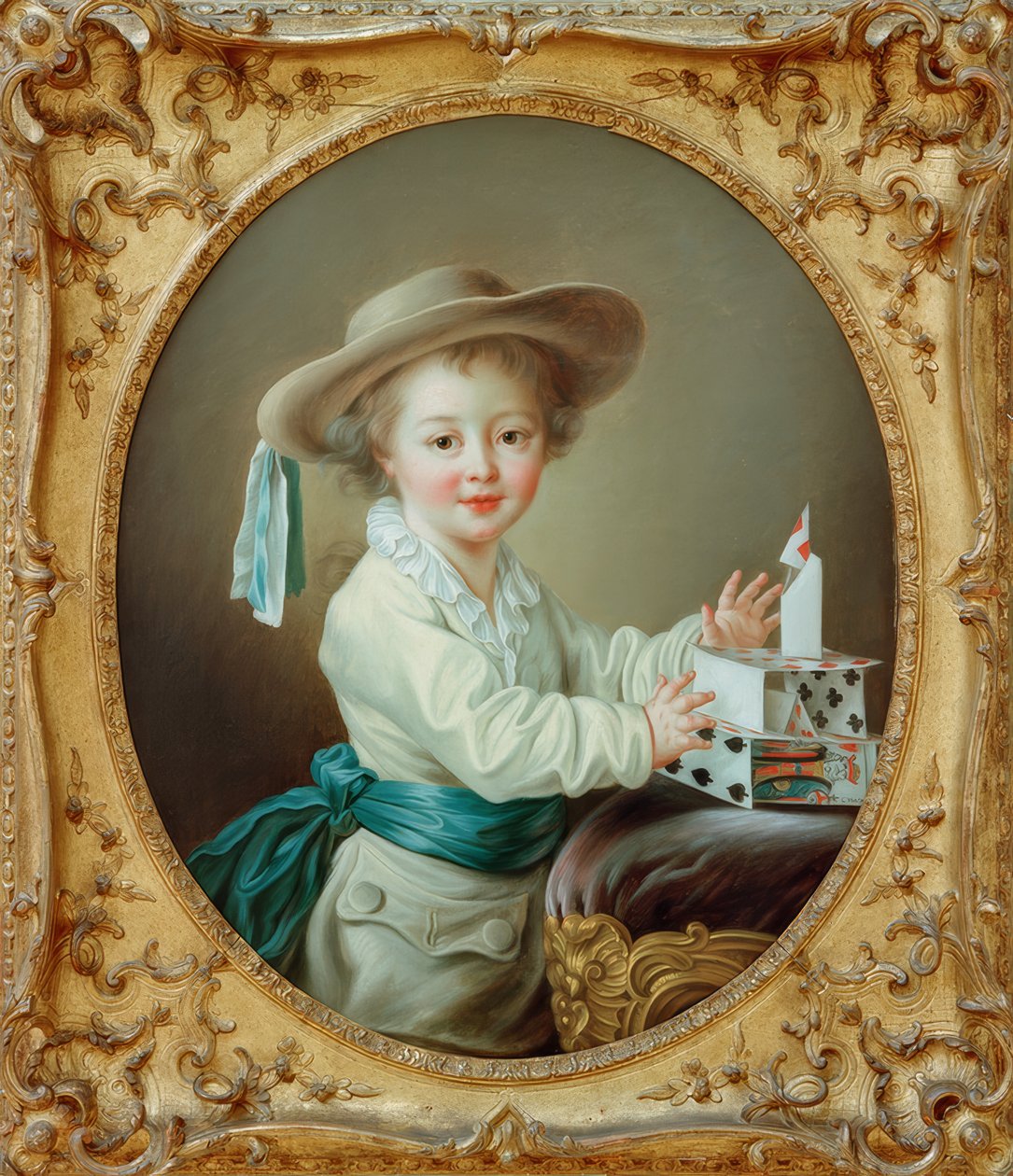 Kleiner Junge, ein Kartenhaus bauend von Francois Hubert Drouais