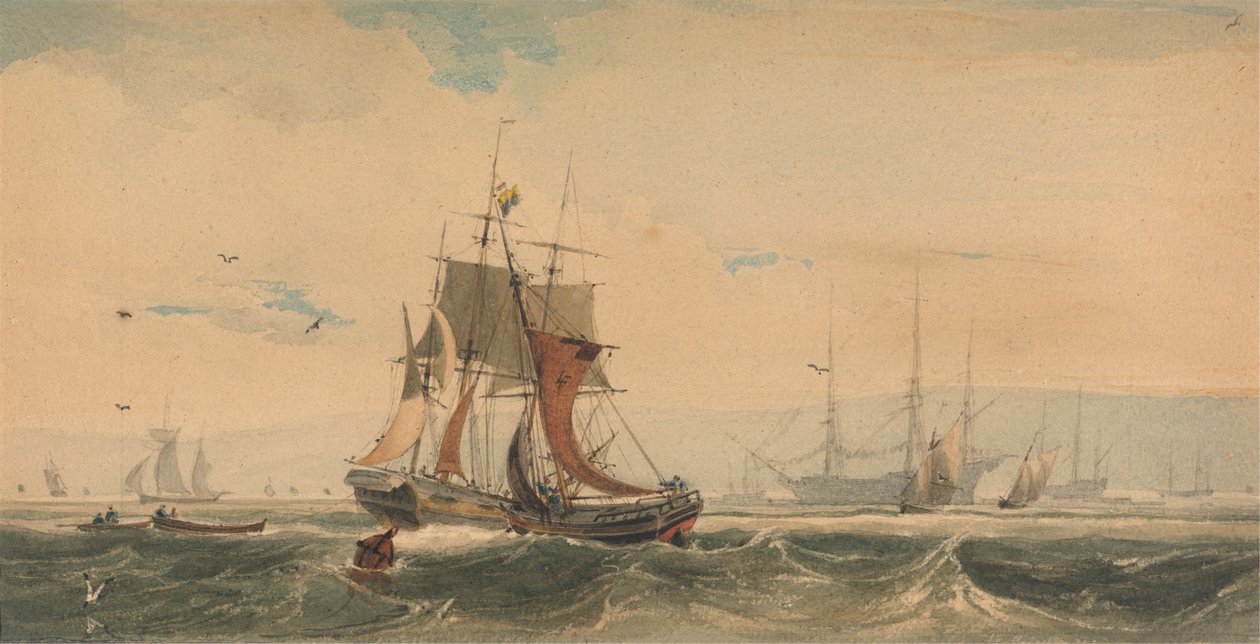 Schiffe auf der Medway, Kent von Francois Louis Thomas Francia