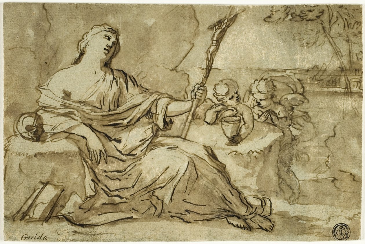Magdalena in der Wildnis mit zwei Putti von Francois Perrier