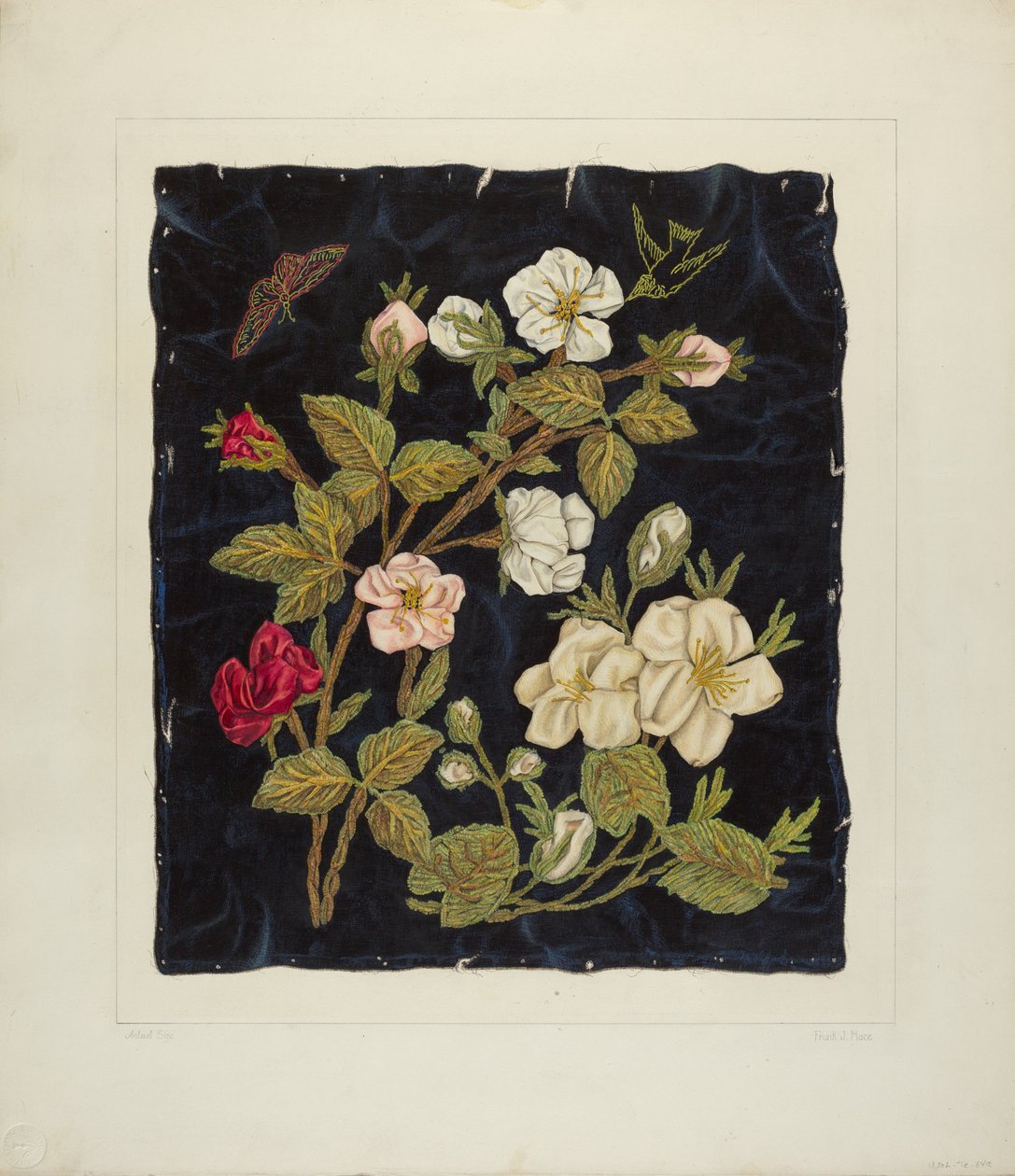 Handgemachte Blumen auf Schwarz, 1935-1942 von Frank J Mace