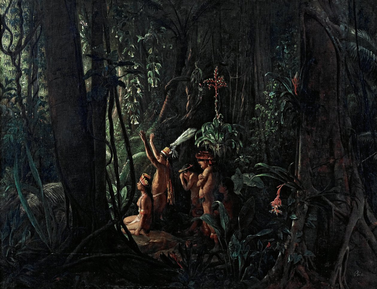 Amazonische Indianer, die den Sonnengott anbeten von François Auguste Biard