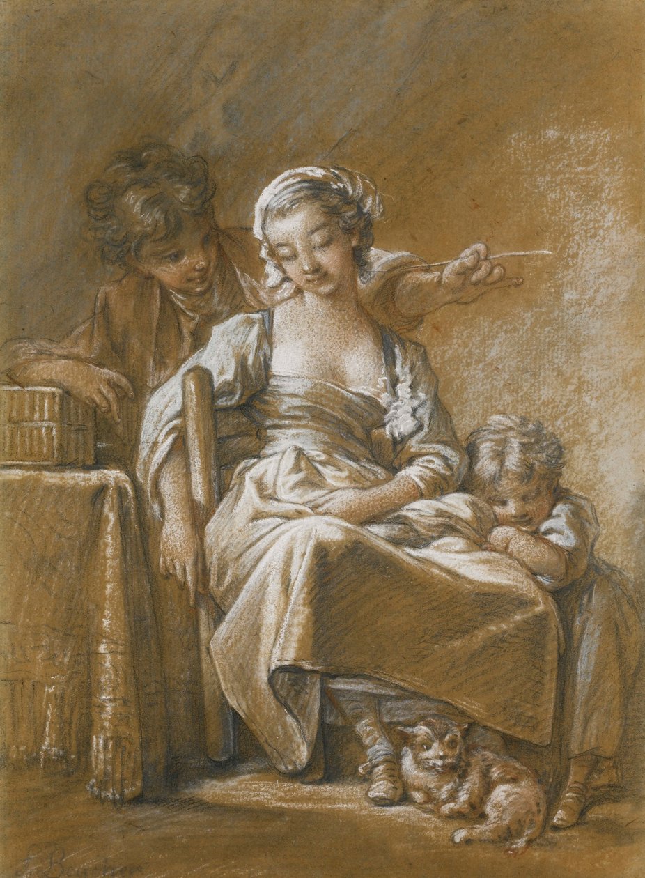 Eine junge Frau schläft in einem Stuhl von François Boucher