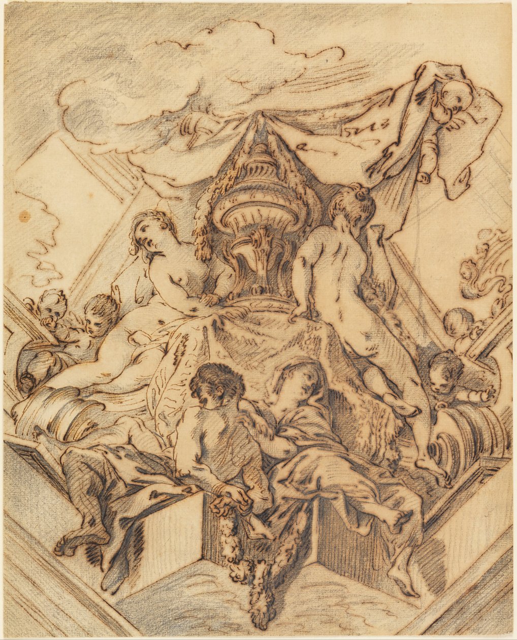 Entwurf für ein Eckmotiv einer bemalten Decke von François Boucher