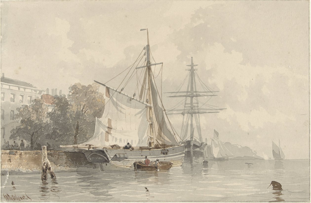 Segelschiffe an Land von Frans Arnold Breuhaus de Groot
