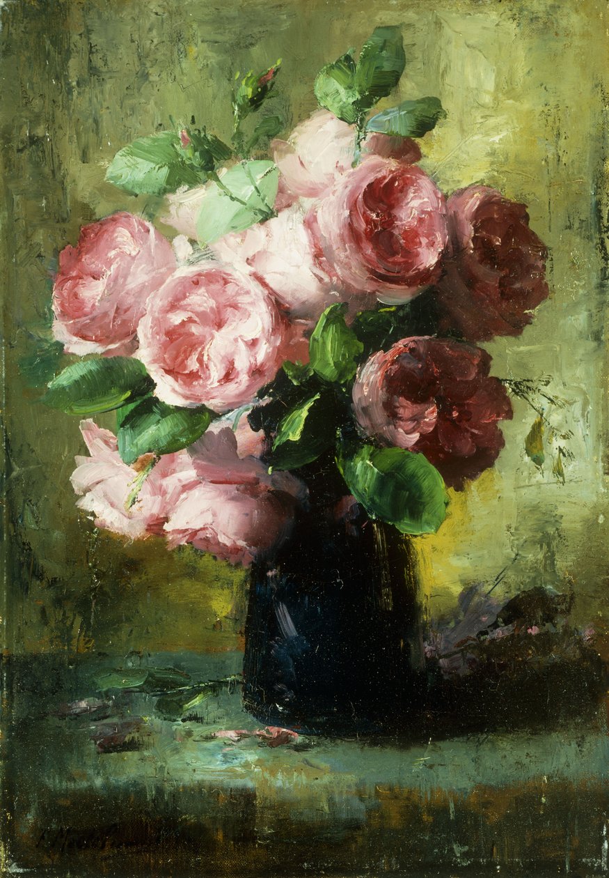 Rosa Rosen in einer Vase von Frans Mortelmans