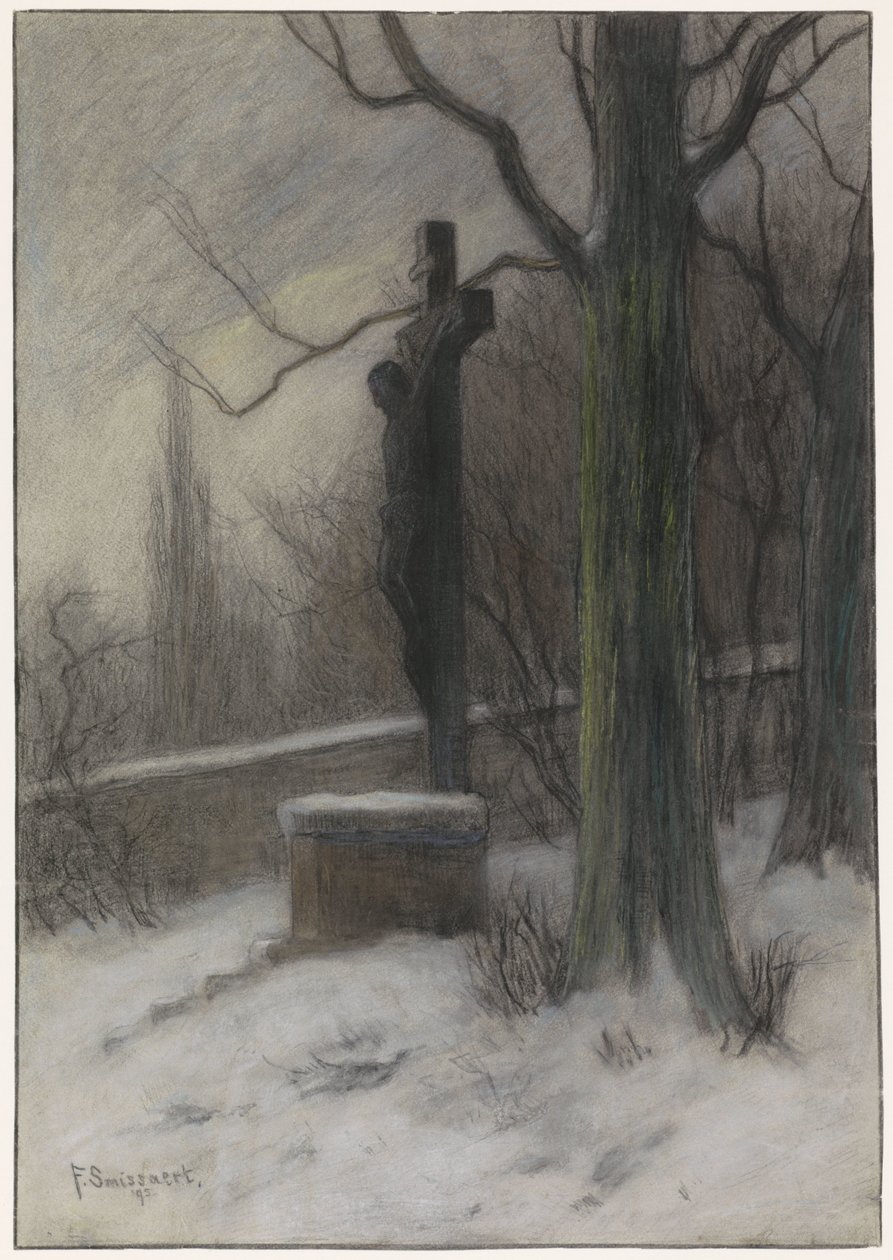 Kruzifix in einem verschneiten Wald von Frans Alexander Evert Lodewijk Smissaert