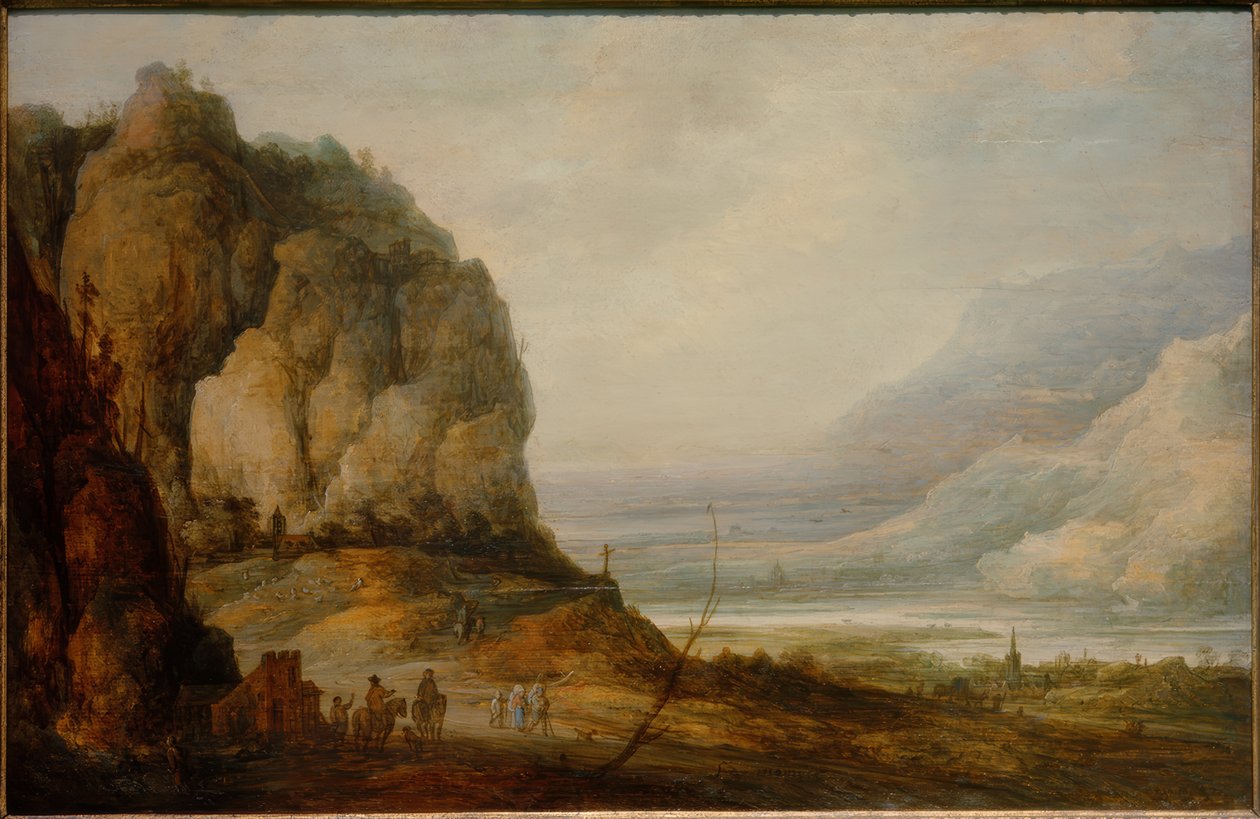 Flusstal mit Stadt und Gebirge von Frans de Momper
