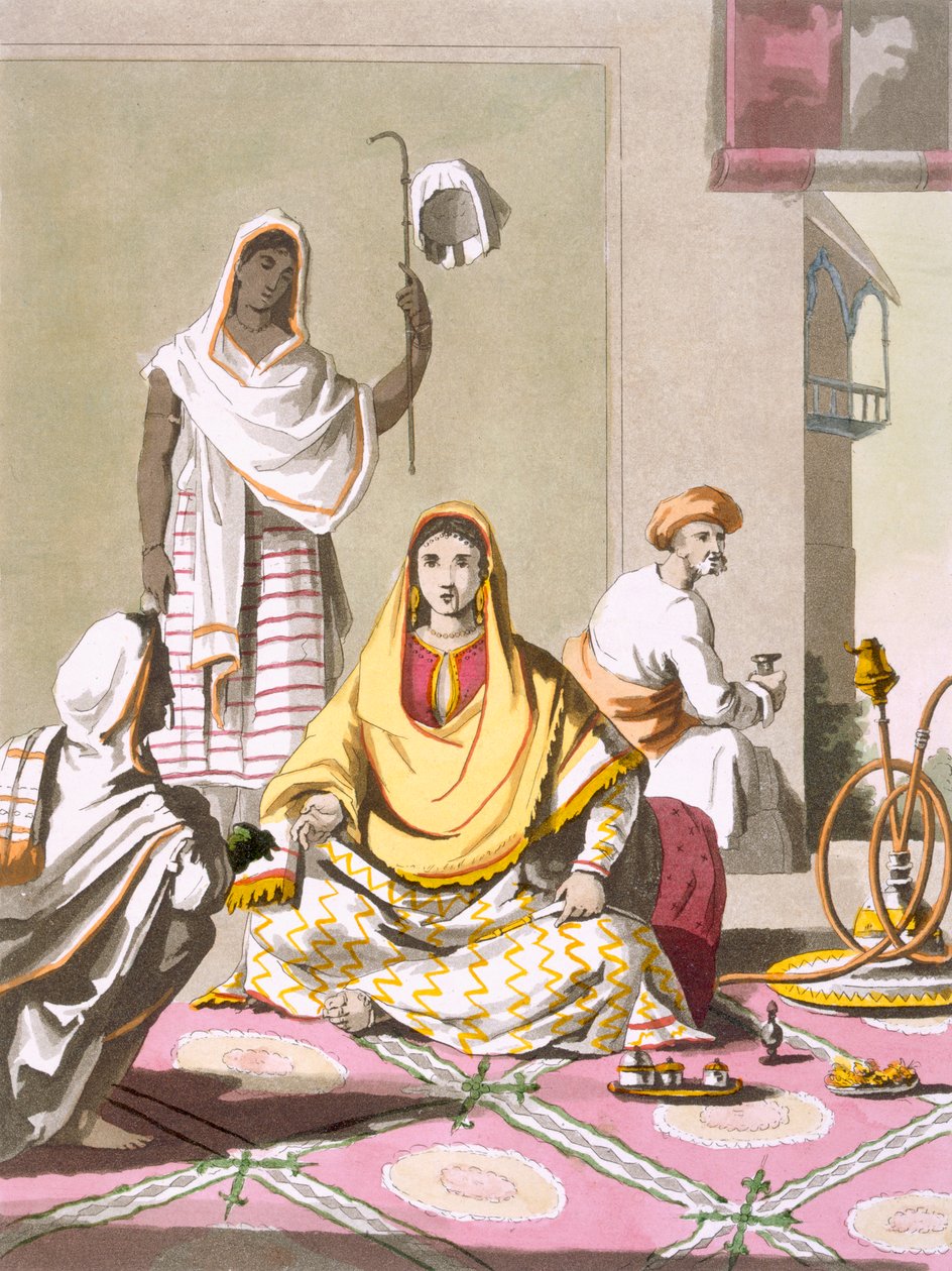Indische Frau in ihrer Pracht, mit Gästen und Dienern, aus 